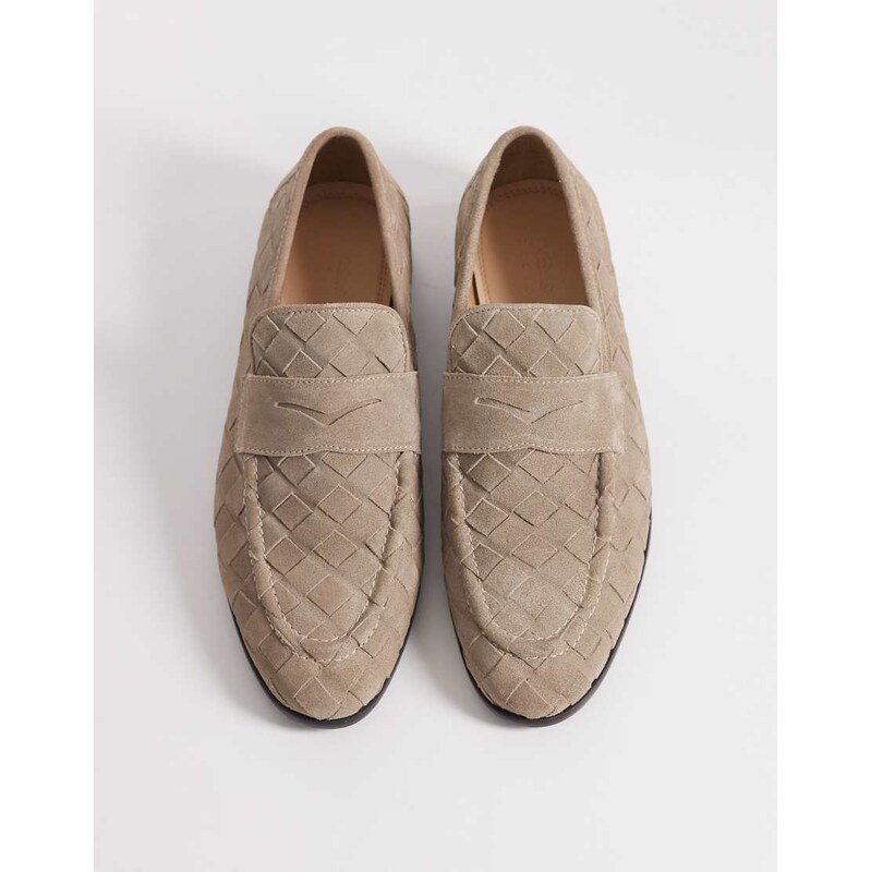 ASOS DESIGN weave loafers in stone suede-Neutral