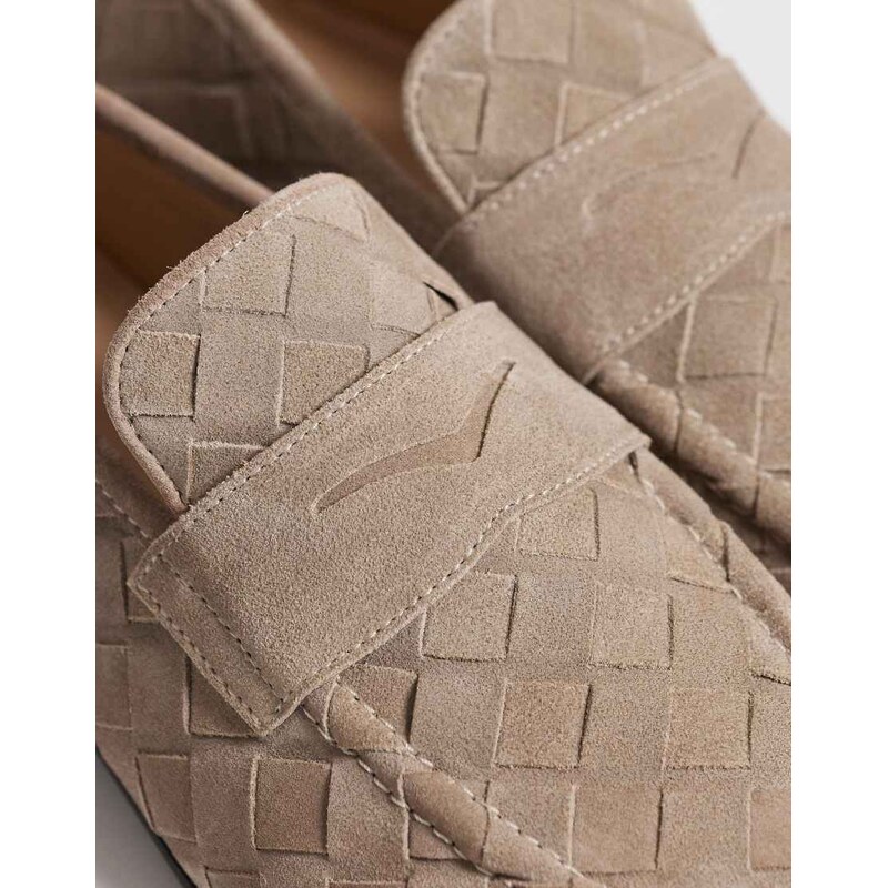 ASOS DESIGN weave loafers in stone suede-Neutral