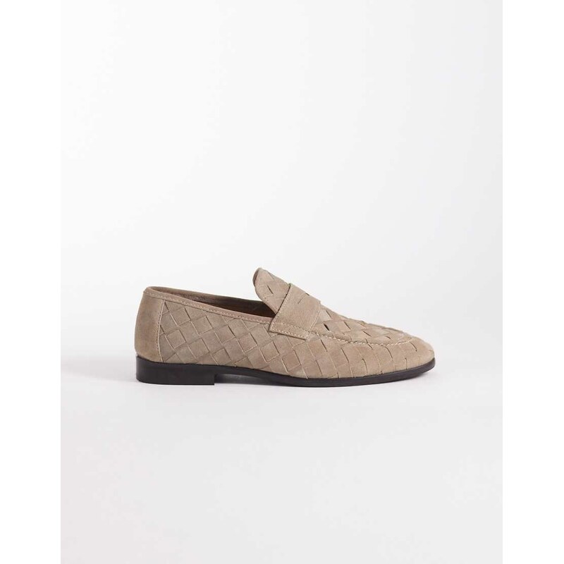 ASOS DESIGN weave loafers in stone suede-Neutral