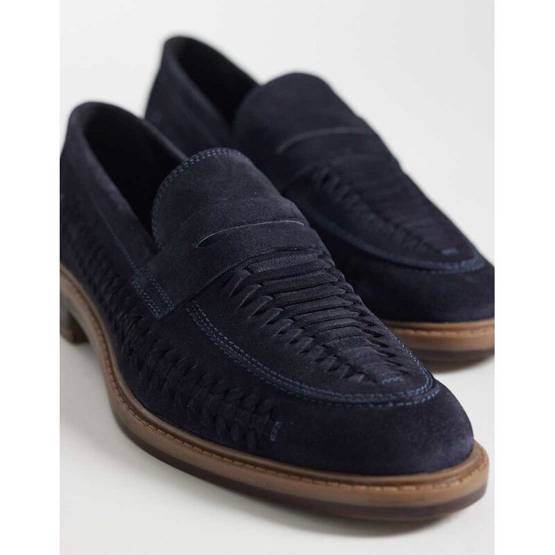 ASOS DESIGN woven penny loafer in navy suede