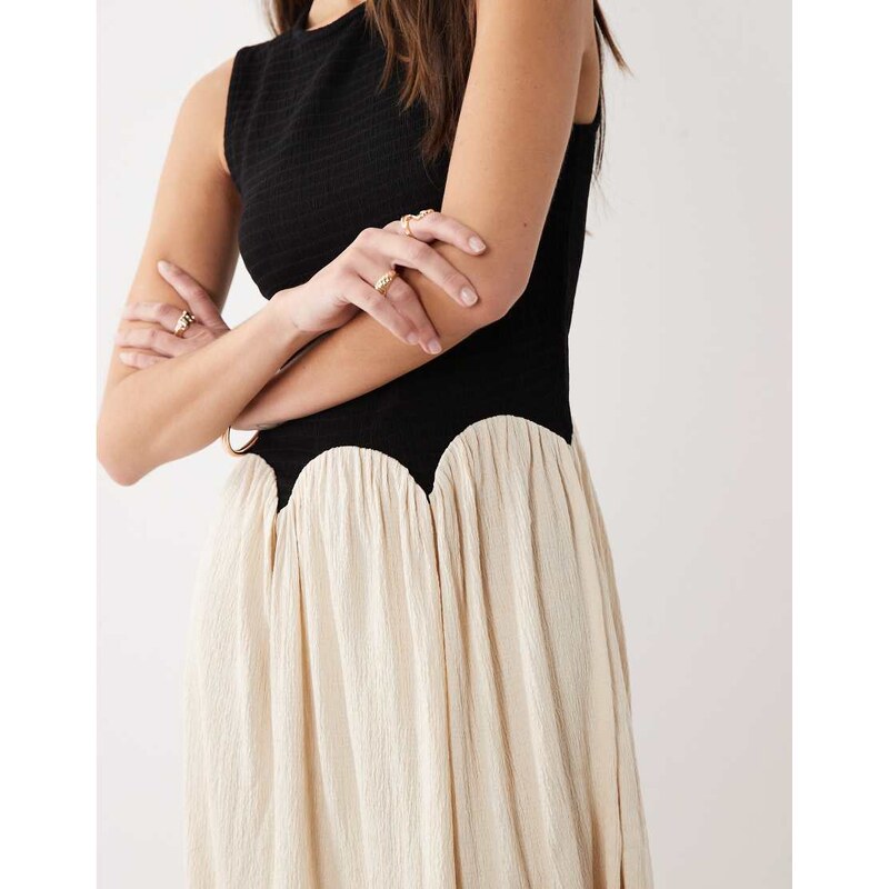 ASOS DESIGN colour block crinkle mini dress in black & cream