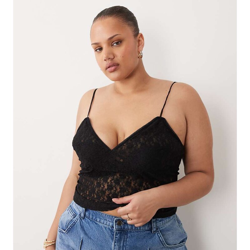 ASOS Curve ASOS DESIGN Curve lace cami top in black 115554944
