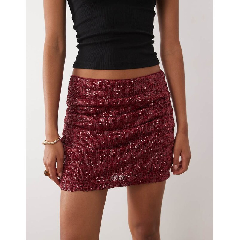 ASOS DESIGN sequin draped mini skirt in berry-Purple