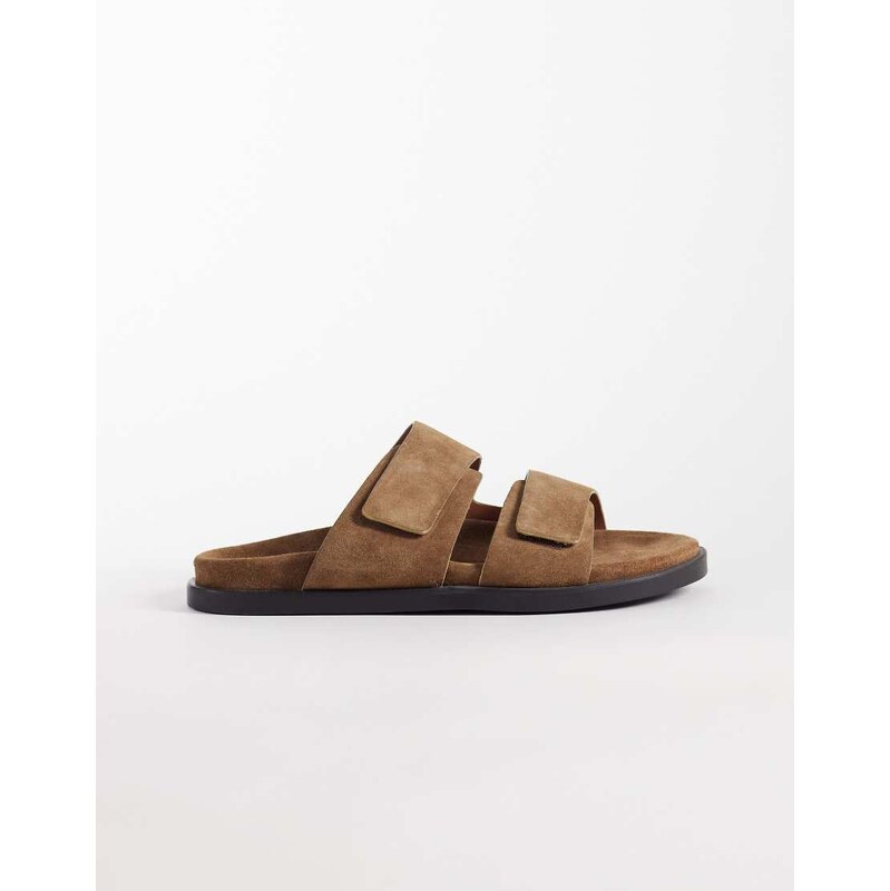ASOS DESIGN two strap sandals in stone suede-Neutral