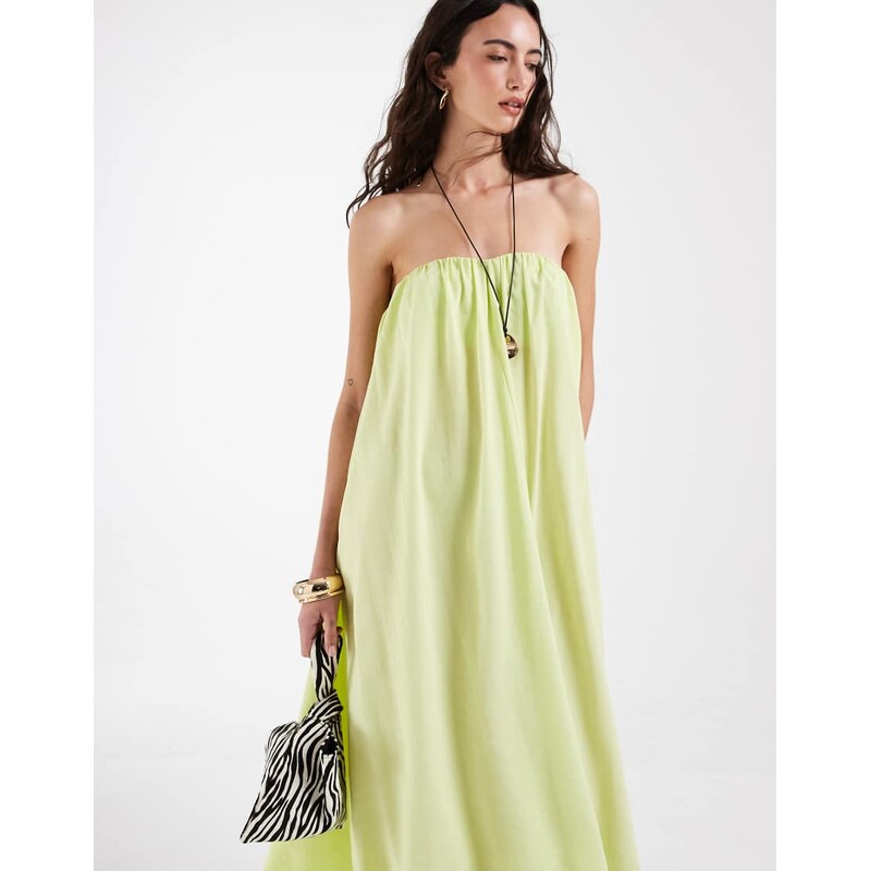 ASOS DESIGN bandeau ruched maxi dress in bright green