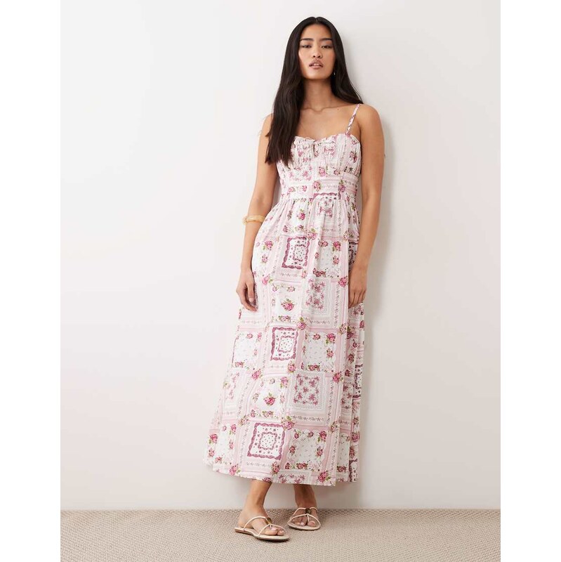 Miss Selfridge corset maxi dress in tile print-Multi
