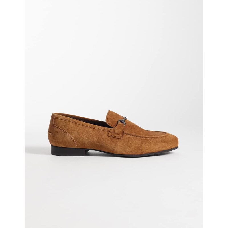 ASOS DESIGN loafer with snaffle in tan suede-Brown
