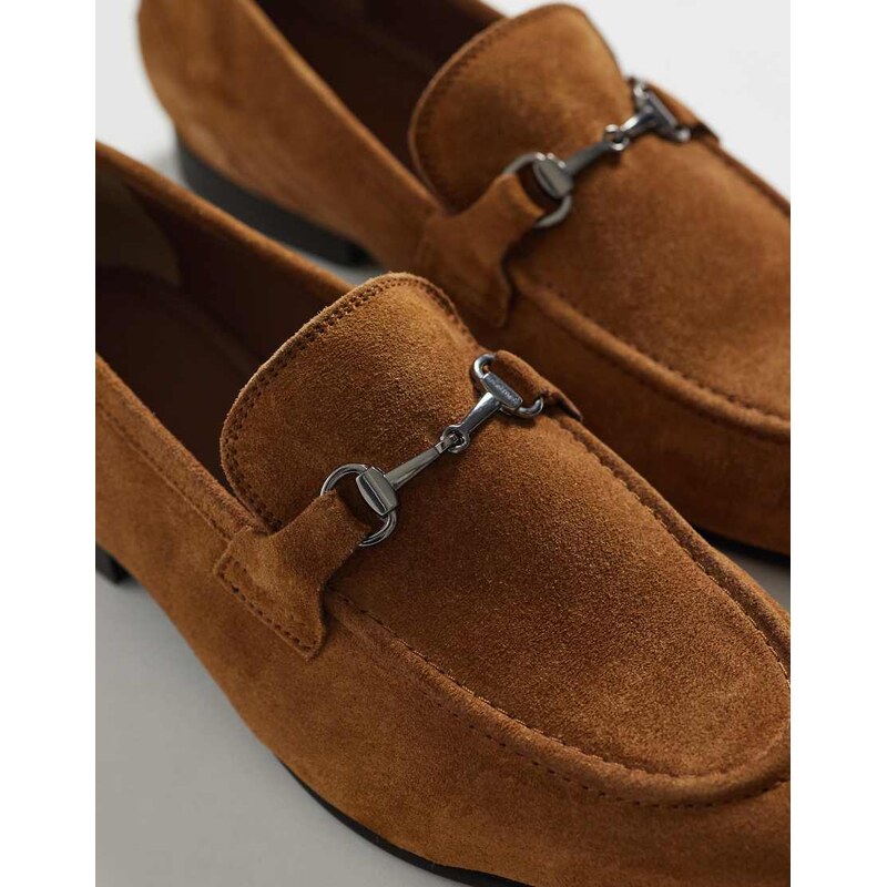 ASOS DESIGN loafer with snaffle in tan suede-Brown