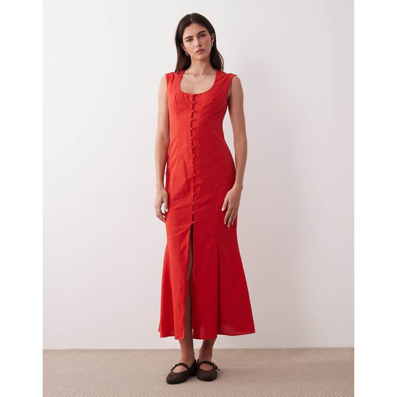 ASOS DESIGN square neck button down midi sundress in poppy red