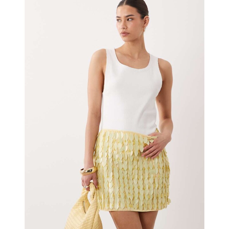 ASOS DESIGN co-ord leaf embellished mini skirt in yellow