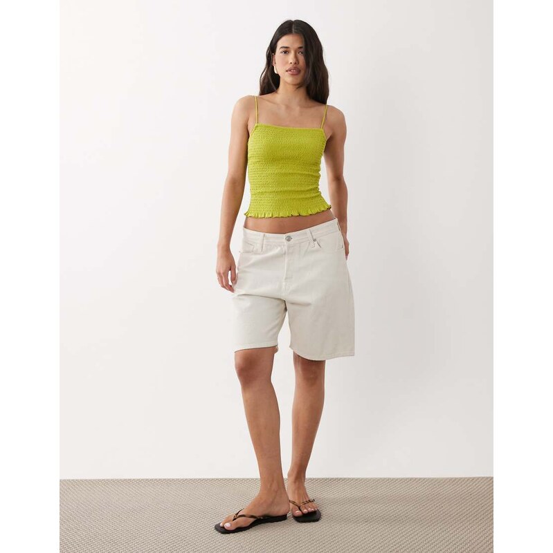 ASOS DESIGN shirred cami top with ruffle hem in green