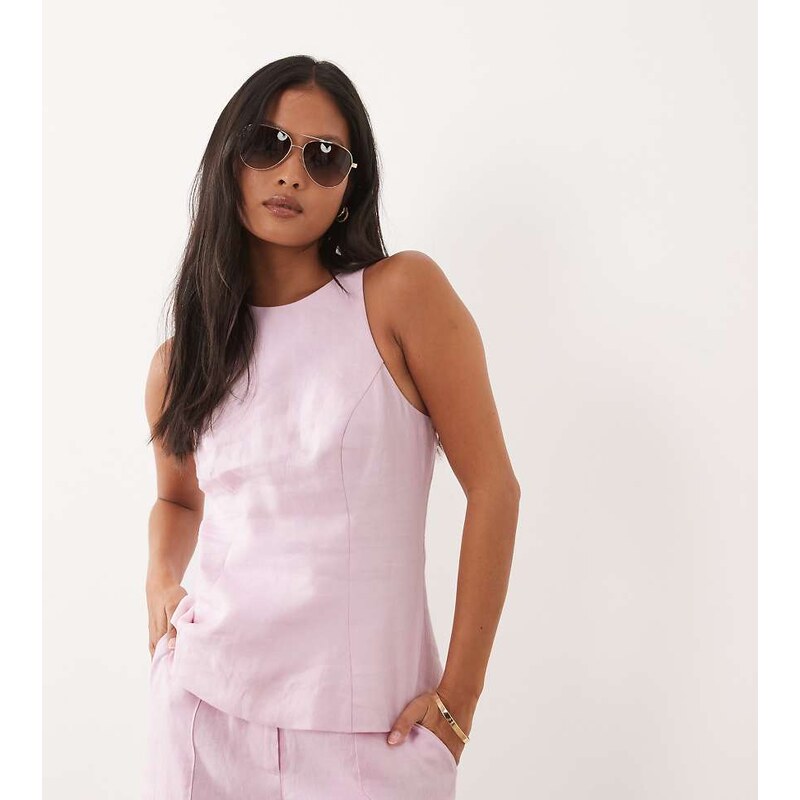 Forever New Petite linen blend round neck sleeveless tailored top co 115555009
