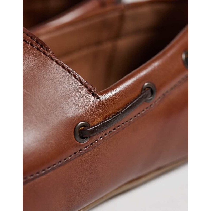 ASOS DESIGN lace up drivers in tan leather-Brown