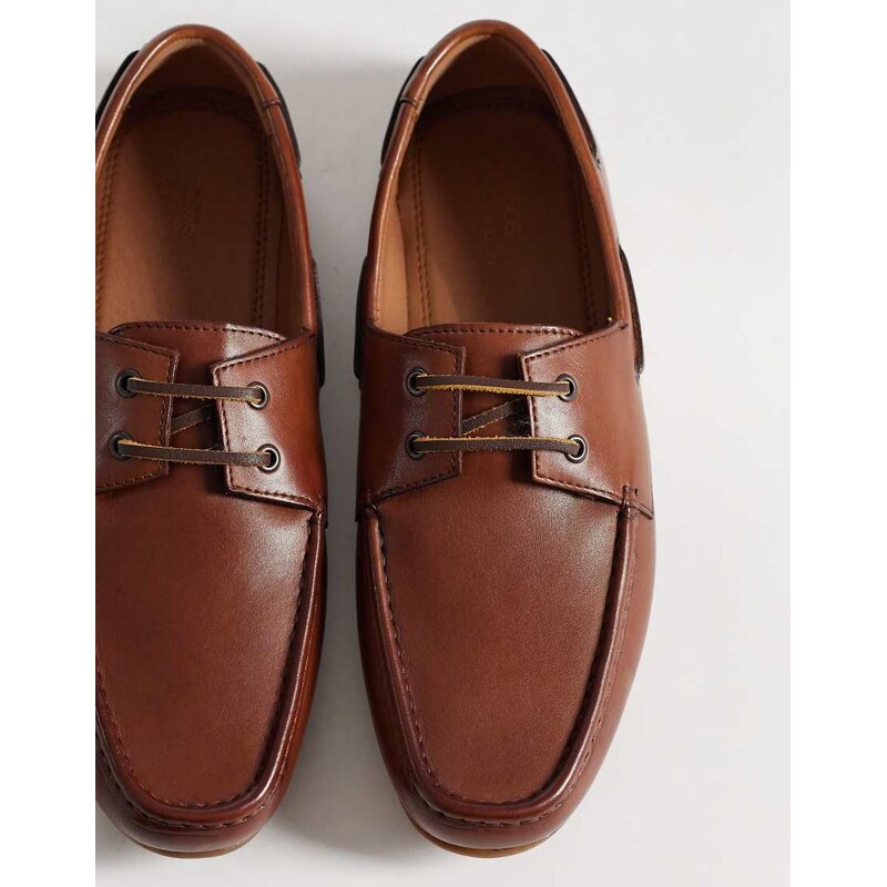 ASOS DESIGN lace up drivers in tan leather-Brown