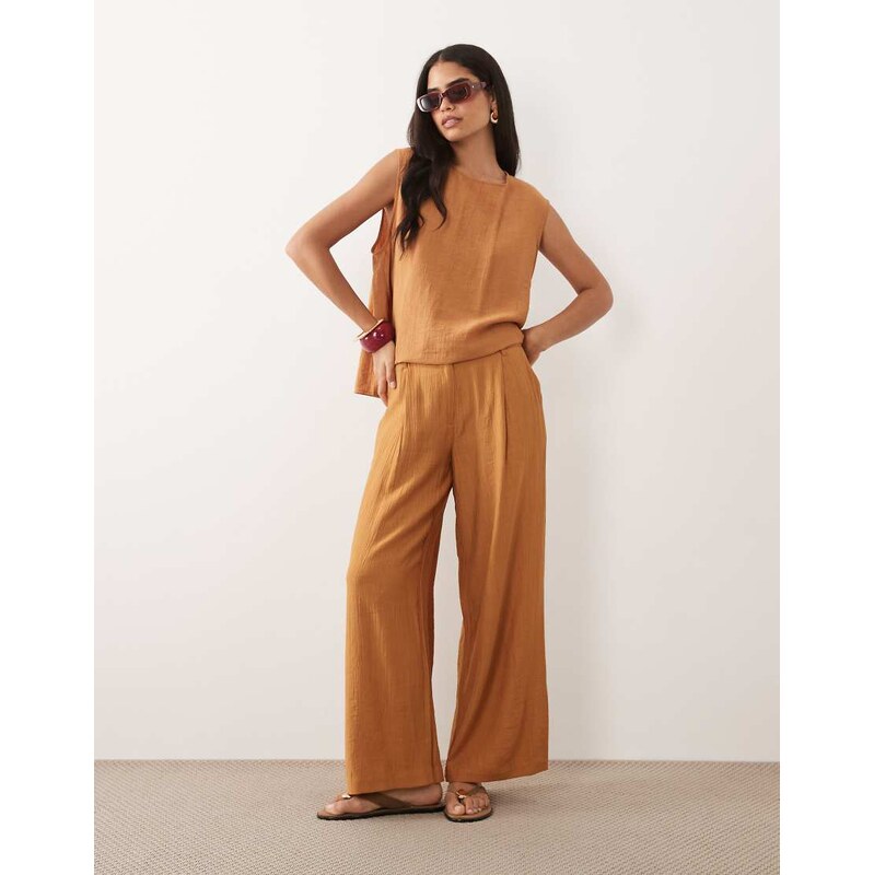 ASOS DESIGN crinkle mensy trouser in co-ord in orange-Brown