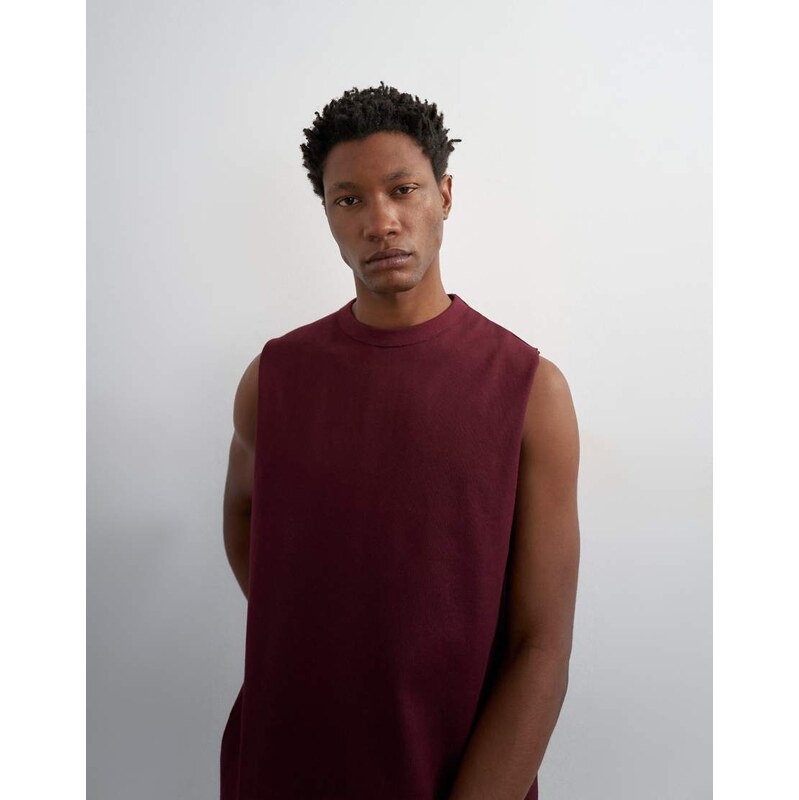 Topman premium relaxed fit sleeveless t-shirt in dark burgundy