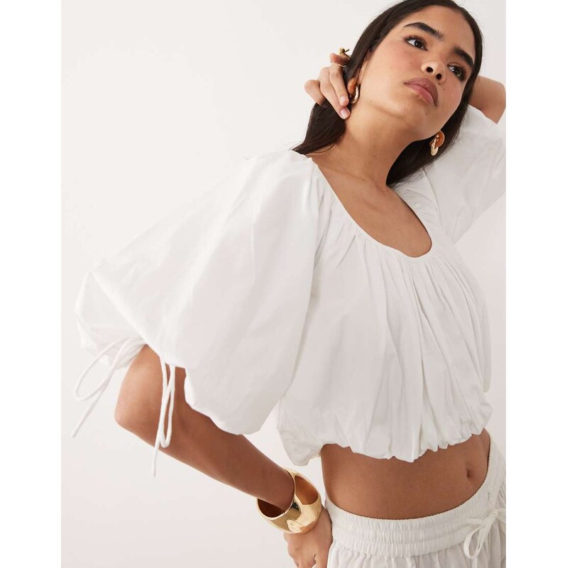 ASOS DESIGN puff sleeve cropped cotton top in white
