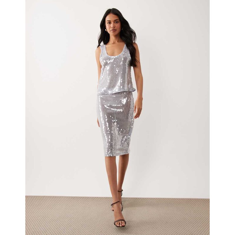 ASOS DESIGN co-ord glass sequin pencil midi skirt in blue