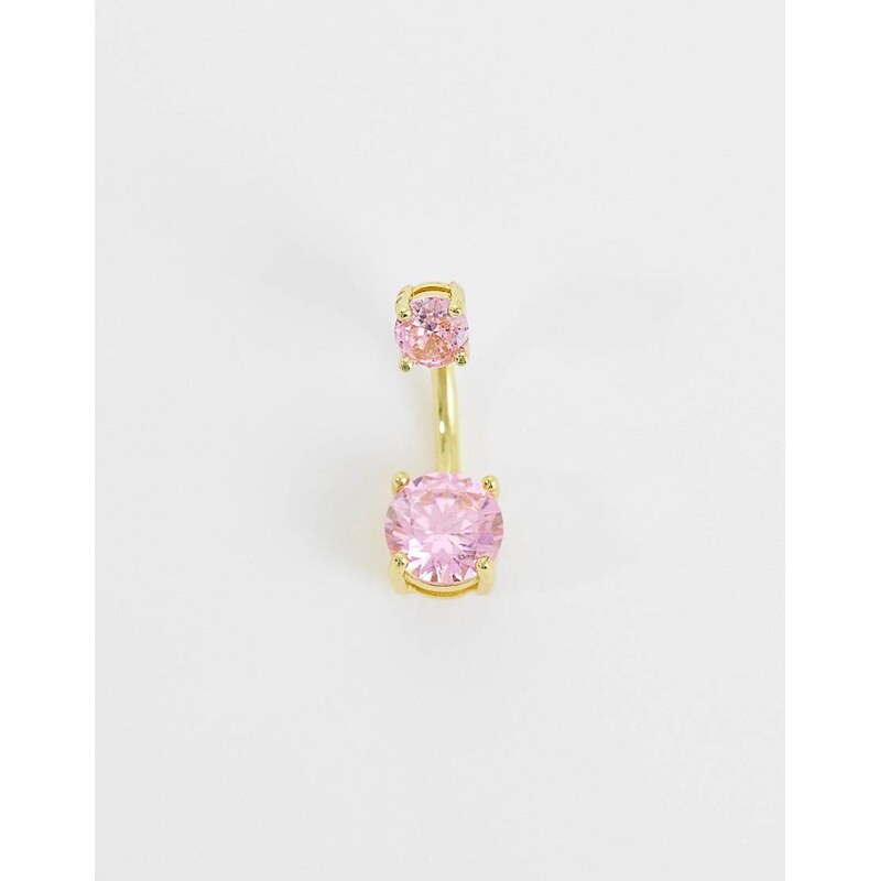 Kingsley Ryan pink round gem navel bar in gold 115733639
