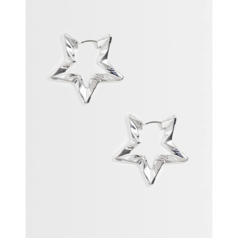 Pieces star shaped hoop earrings in silver tone 115555090