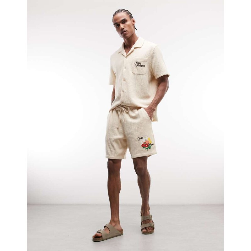True Religion knitted blooms short co-ord in bleached sand