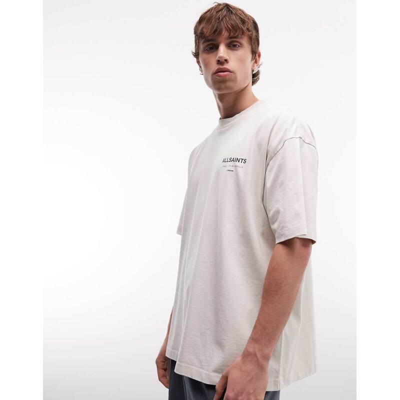 Allsaints Underground logo t-shirt with back print in dusk white