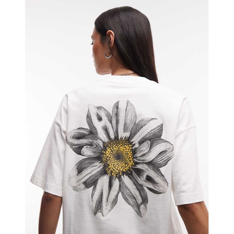 AllSaints Petal Etta short sleeve graphic logo t-shirt with back print in white