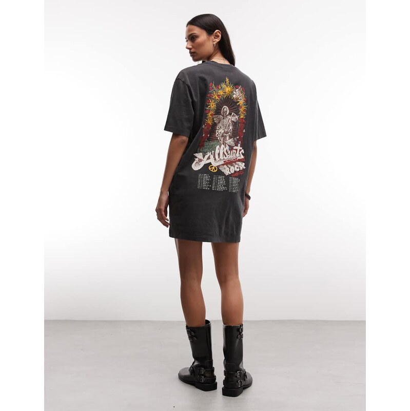 AllSaints Roque short sleeve graphic logo t-shirt mini dress in
