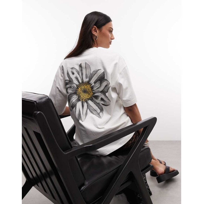 AllSaints Petal Etta short sleeve graphic logo t-shirt with back print in white