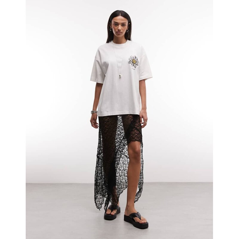 AllSaints Petal Etta short sleeve graphic logo t-shirt with back print in white