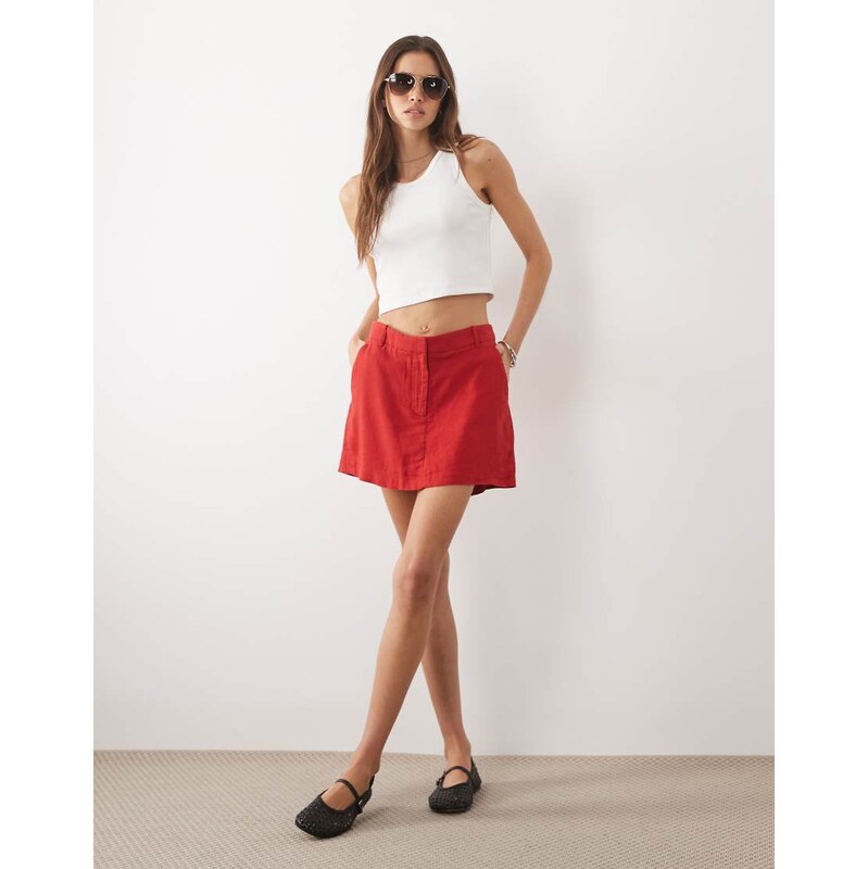 Abercrombie & Fitch linen blend mini skort in red 115555141