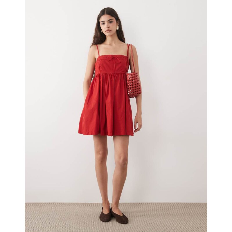 Abercrombie & Fitch strappy square neck babydoll mini dress in red