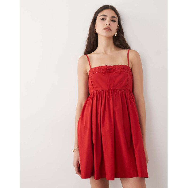 Abercrombie & Fitch strappy square neck babydoll mini dress in red