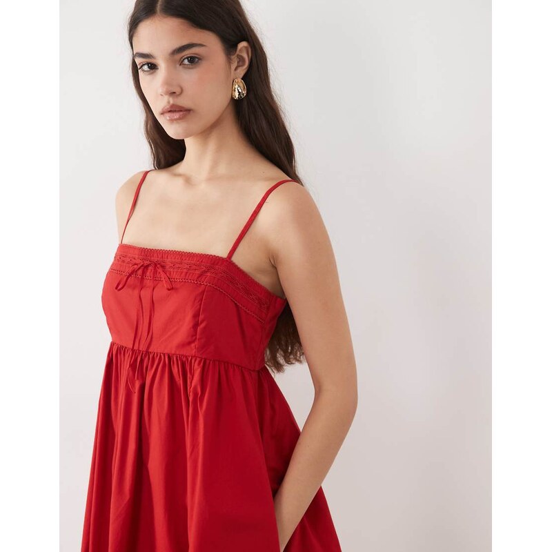 Abercrombie & Fitch strappy square neck babydoll mini dress in red