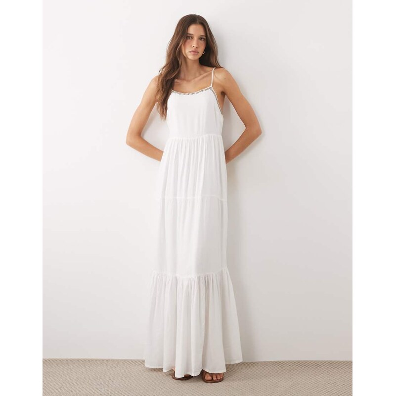 Mango Teen tiered strappy maxi dress with embellished trim in