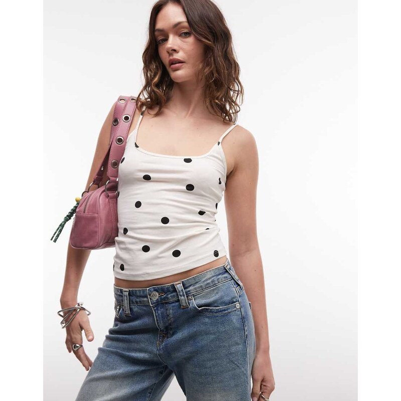 Monki scoopneck vest top in polka dot-White