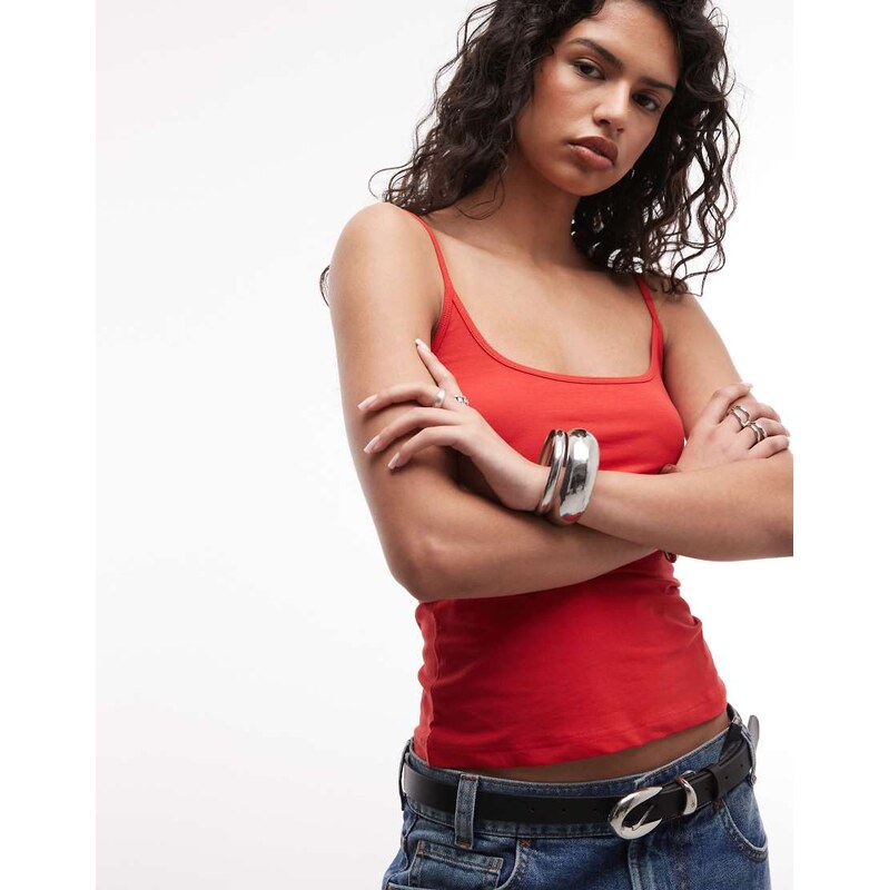 Monki scoopneck vest top in red