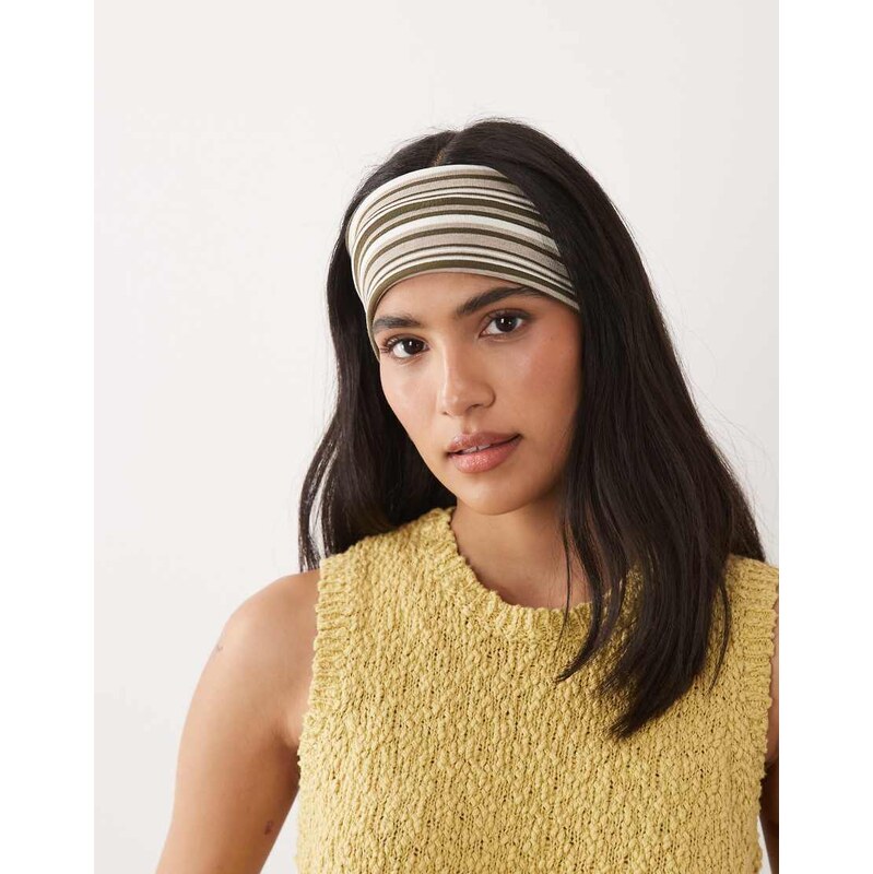ASOS DESIGN jersey headband in green and khaki stripe mix 115555169