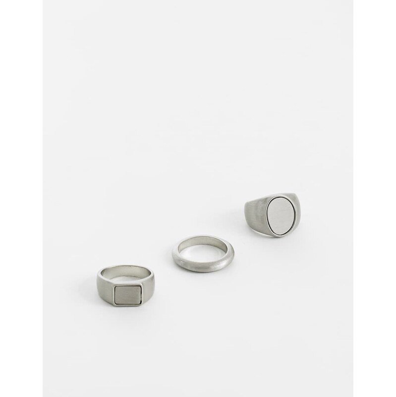 ASOS DESIGN 3 pack oval signet rings in brushed silver 115555170