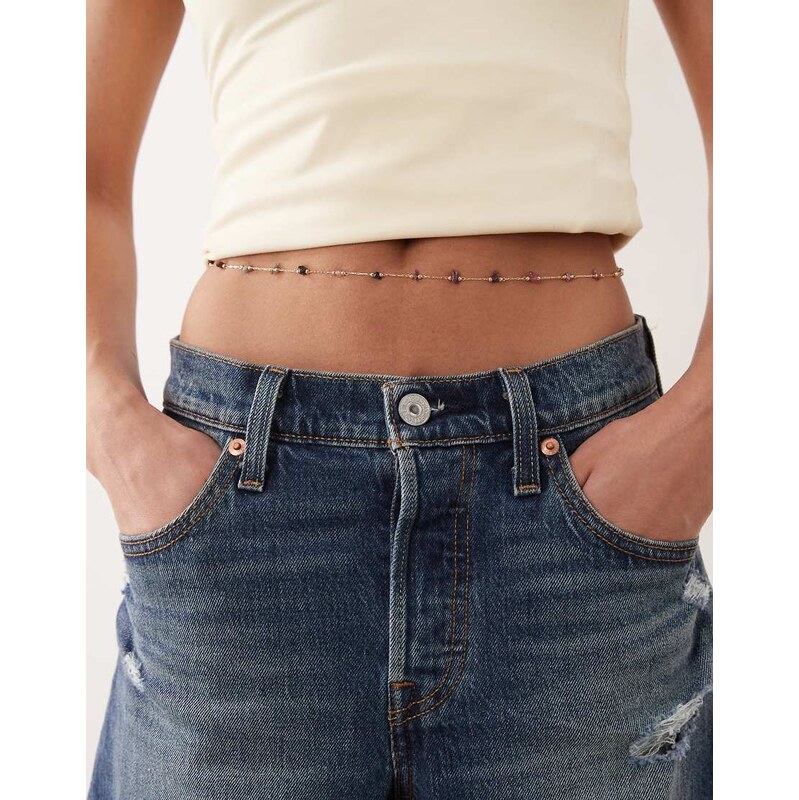 ASOS DESIGN belly chain with station multi-coloured chippings in gold 115555182