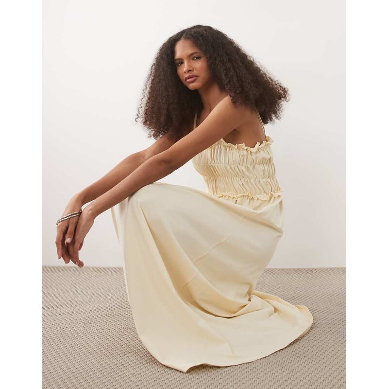 ASOS DESIGN shirred cami midi sundress in buttermilk-Yellow