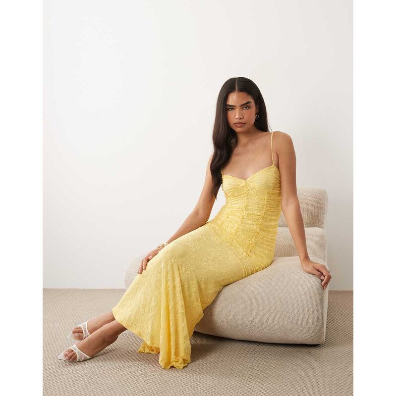 ASOS DESIGN mesh fishtail maxi dress with lace trim detail and