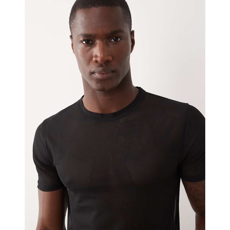ASOS DESIGN muscle fit t-shirt in black mesh