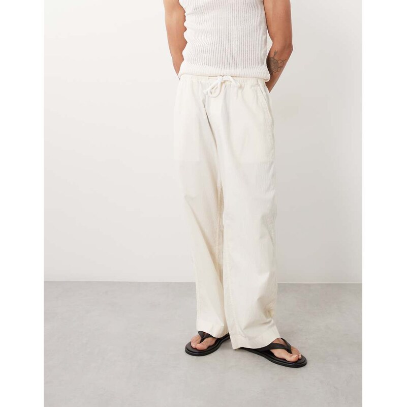 Abercrombie & Fitch cotton rich baggy seersucker trousers in cream-Neutral