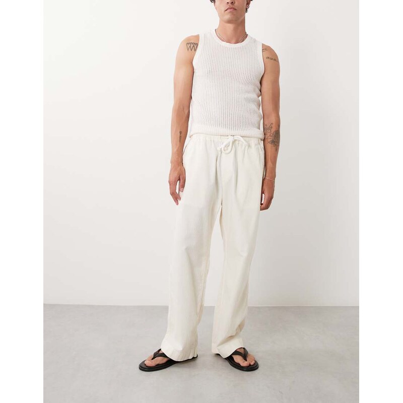 Abercrombie & Fitch cotton rich baggy seersucker trousers in cream-Neutral
