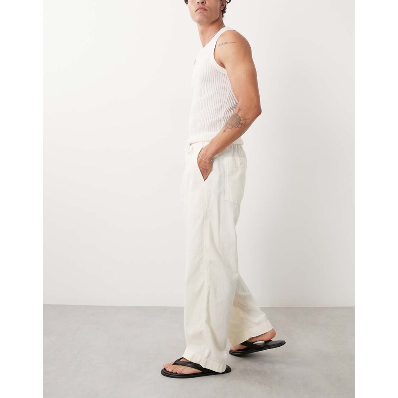 Abercrombie & Fitch cotton rich baggy seersucker trousers in cream-Neutral