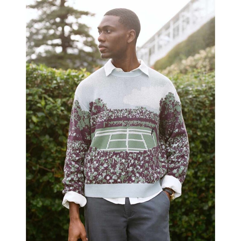 Abercrombie & Fitch tennis inspired graphic knitted crew neck jumper 115555210