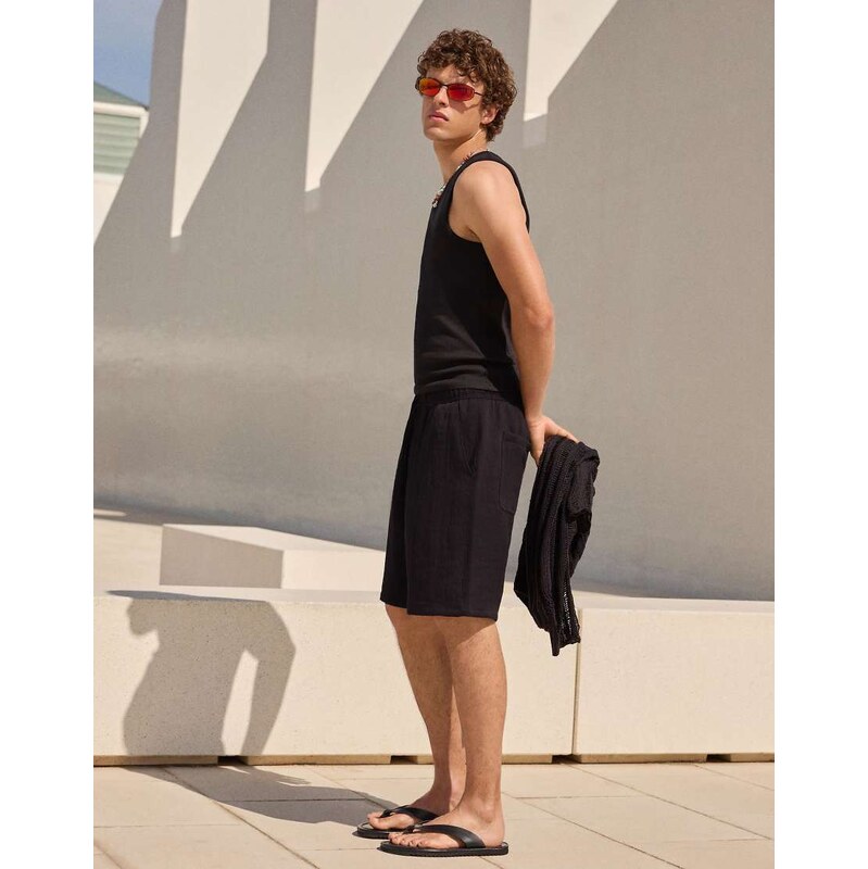 Bershka Rustic jogger bermuda shorts in black