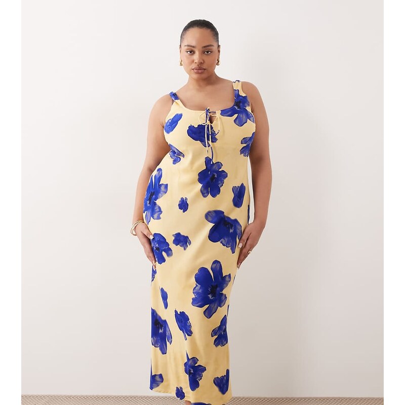 ASOS Curve ASOS DESIGN Curve scoop neck tie front midi dress in blown 115740664