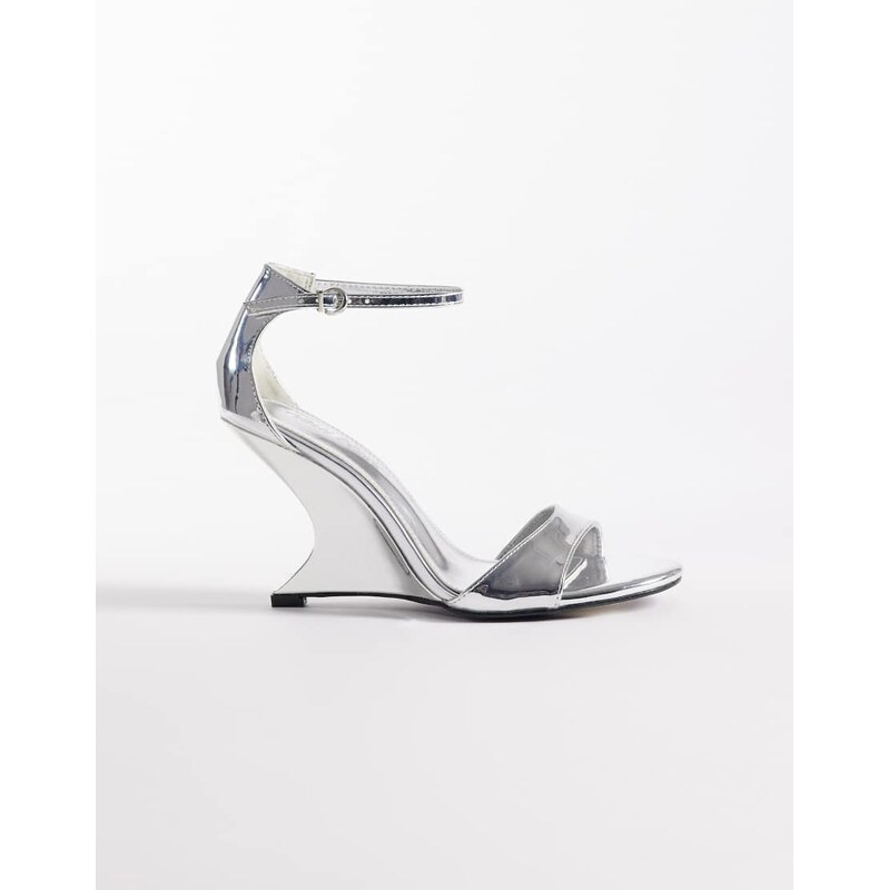 Public Desire heeled wedge sandals in silver 115678880